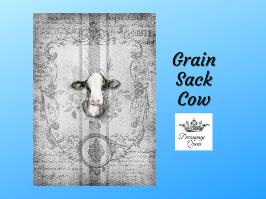 Spring Grain Sack Cow | Rice Paper Decoupage | Decoupage Queen | 2 Sizes