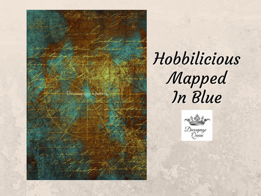 Hobbilicious Mapped In Blue | Rice Paper Decoupage | Decoupage Queen | 2 Sizes | RETIRED