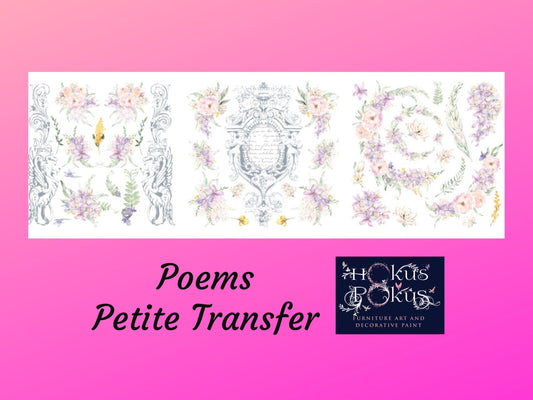 Poems | Rub On Furniture Transfers | Hokus Pokus | Furniture Decals | Petite Transfer | 3 Sheets
