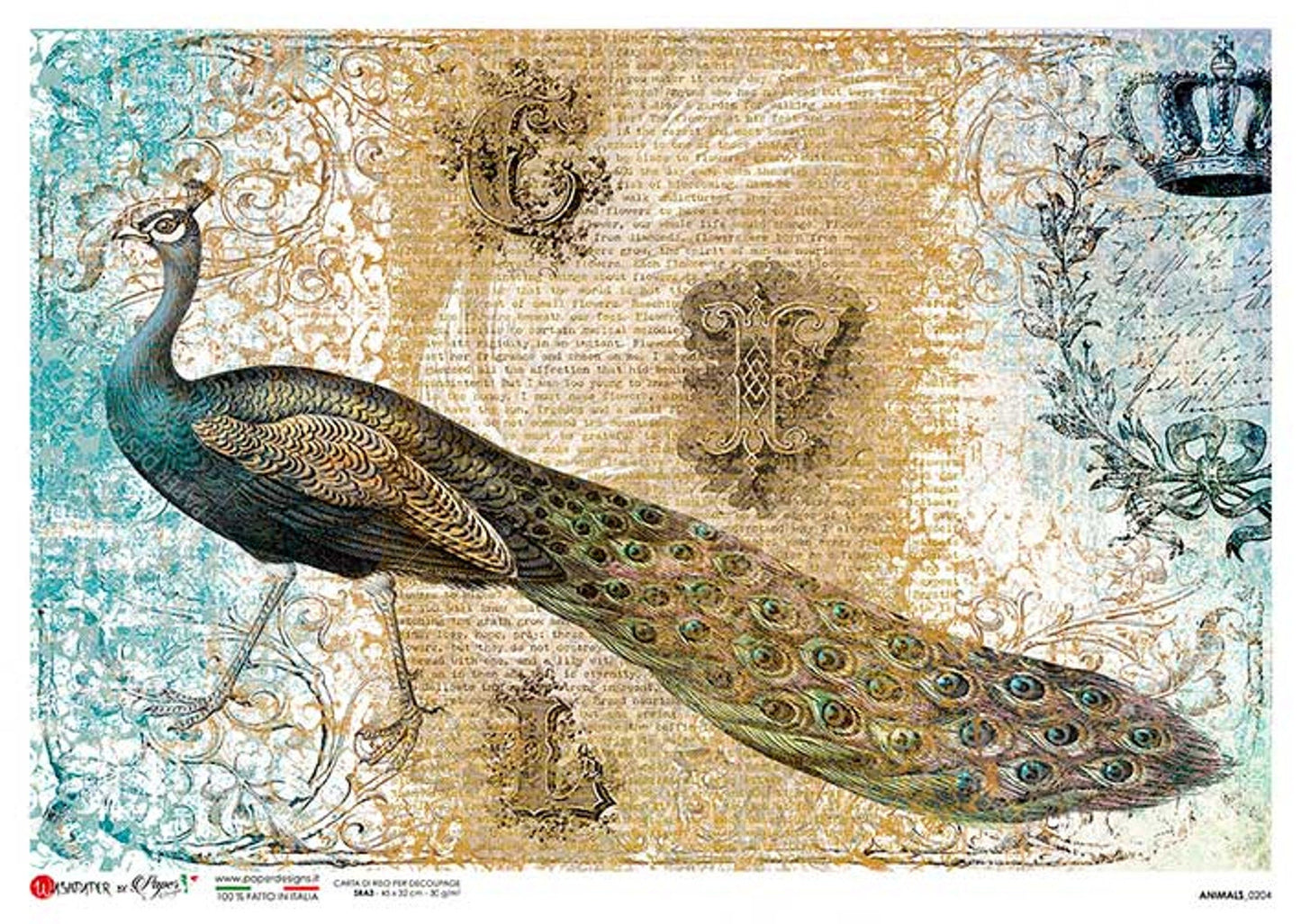 Elegant Peacock | Animal 0204 | Rice Paper Decoupage | Paper Designs | A4