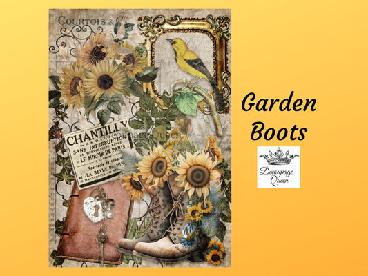 Garden Boots | Rice Paper  Decoupage | Decoupage Queen | A4 & A3
