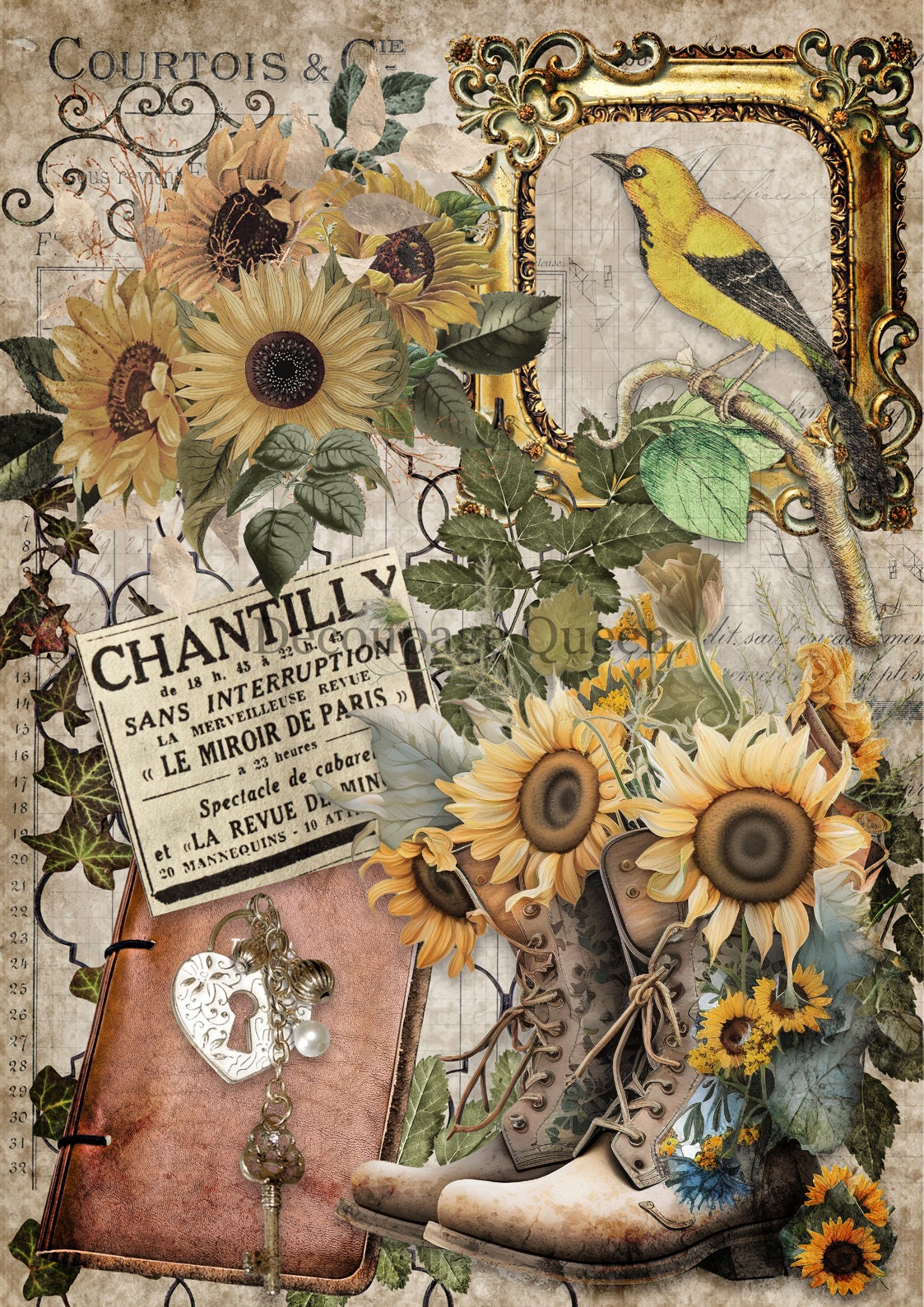 Garden Boots | Rice Paper  Decoupage | Decoupage Queen | A4 & A3
