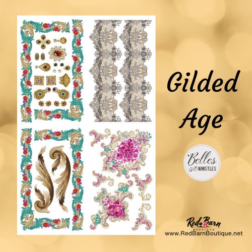The Gilded Age | 4 Images | Belles and Whistles | Rub On Transfer For Furniture | 24" x 37"