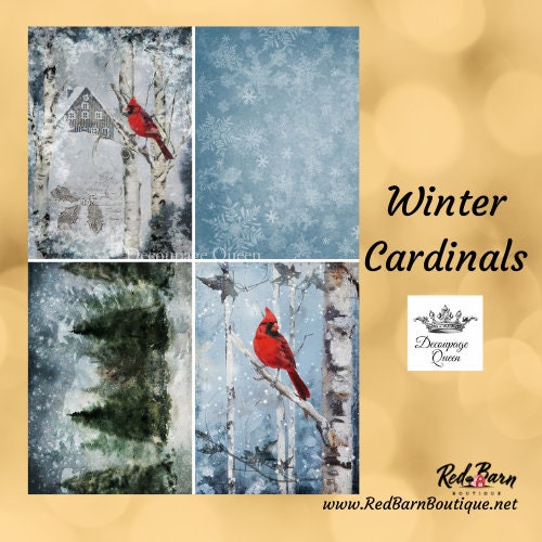 Cardinals 4 Pack | 4 Images | Rice Paper Decoupage | Decoupage Queen | 2 Sizes