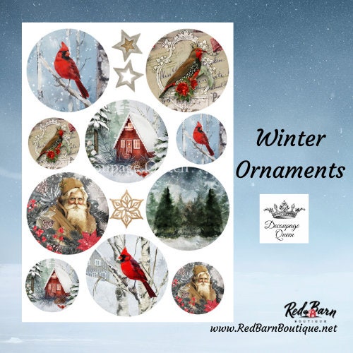 Cozy Winter Ornaments | Rice Paper Decoupage | Decoupage Queen | A4