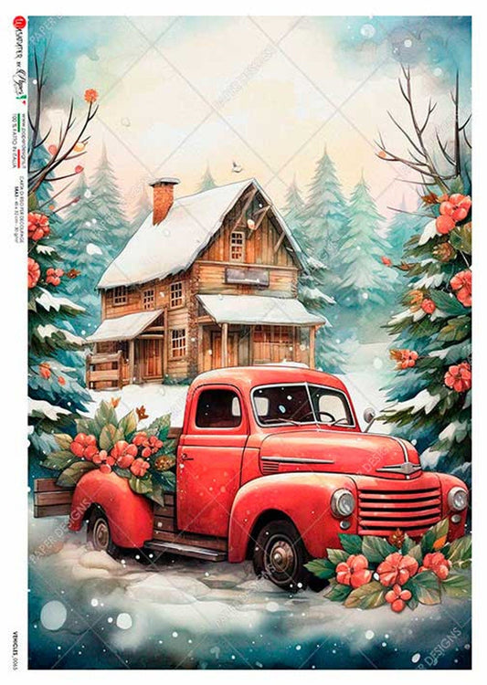 Red Christmas Truck | Rice Paper Decoupage | IS Paper Designs 0065 | A4