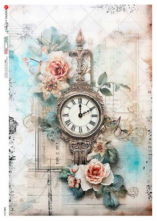Baroque Clock Collage | Rice Paper Decoupage | Paper Designs Time 0044 | A4