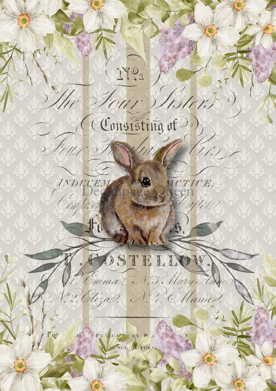Hand Painted Bunny | Rice Paper Decoupage | Decoupage Queen | A4