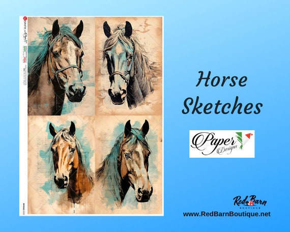 Horse Sketches | Rice Paper Decoupage | Animals 0223 | Paper Designs Italy | A4 and A3