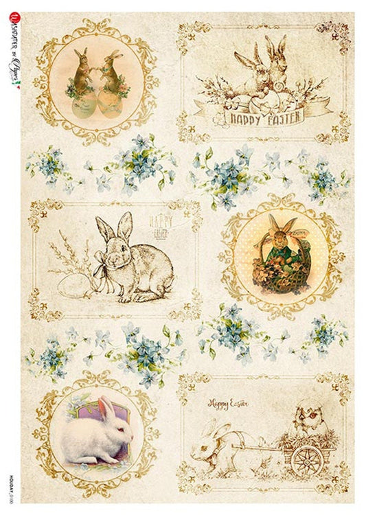 Easter Bunnies | Rice Paper Decoupage | Holiday 0100 | Paper Designs Italy | A4