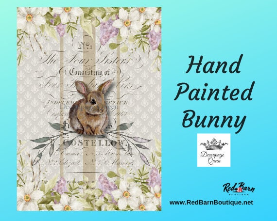 Hand Painted Bunny | Rice Paper Decoupage | Decoupage Queen | A4