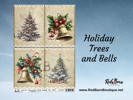 Holiday Trees and Bells | Rice Paper Decoupage | AB Studios | A4