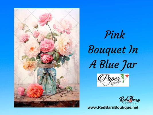 Pink Bouquet In A Blue Jar | Rice Paper Decoupage | Paper Designs Flowers 0425 | A4
