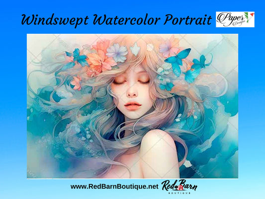Windswept Watercolor Portrait | Rice Paper Decoupage | Paper Designs Scene 0203 | A4