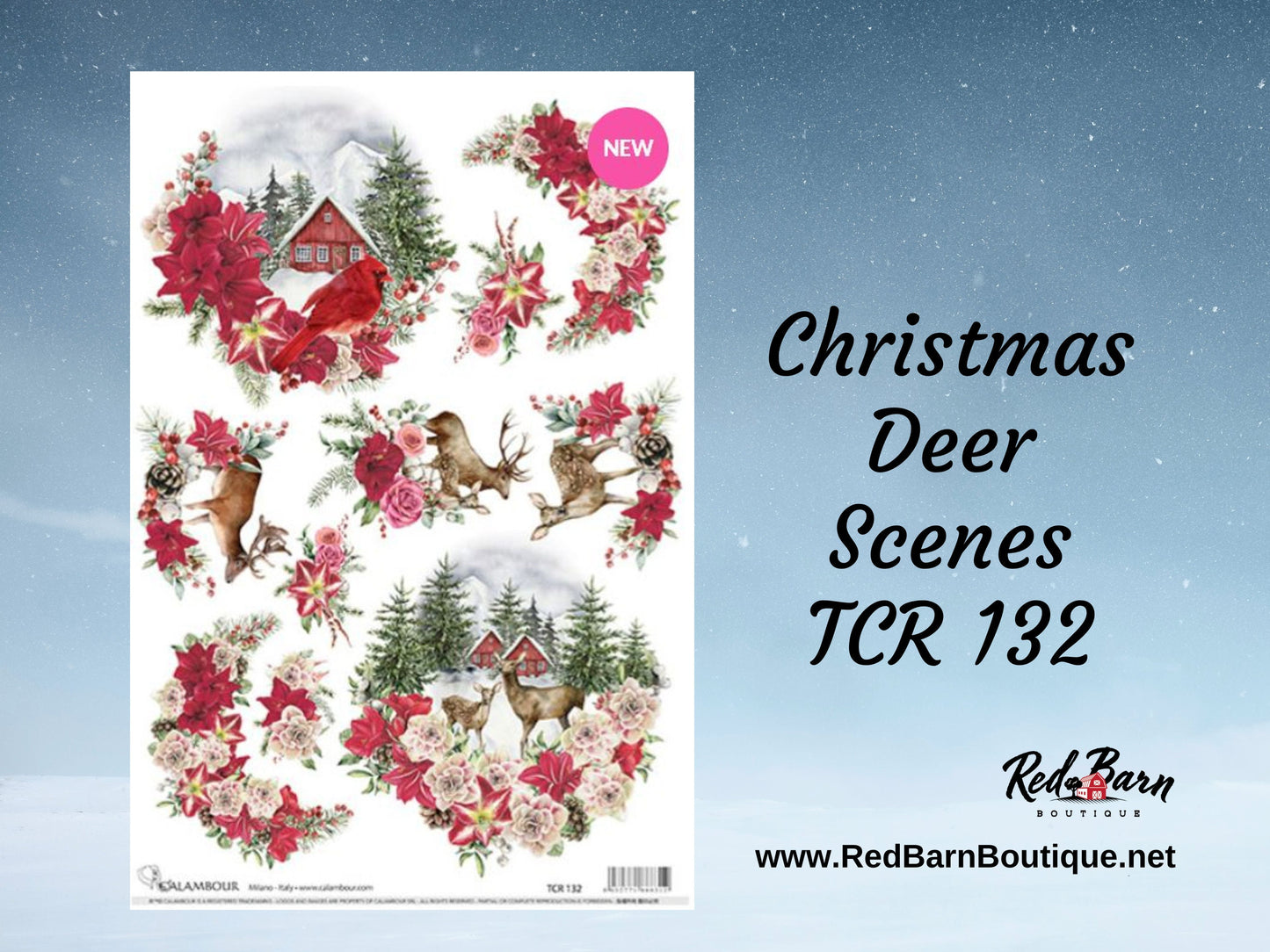 Christmas Deer Scenes | Calambour TCR 132 | Rice Paper Decoupage | A3 11.7 x 16.5"