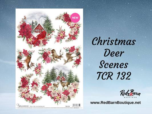 Christmas Deer Scenes | Calambour TCR 132 | Rice Paper Decoupage | A3 11.7 x 16.5"
