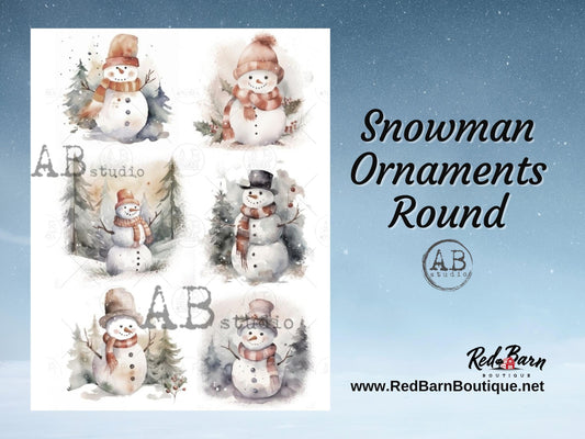 Watercolor Snowman Ornament Rounds | Rice Paper Decoupage | AB Studios  | A4