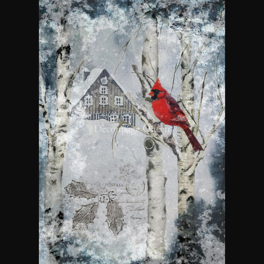 Winter Cardinal | A4 | Rice Paper Decoupage | Decoupage Queen
