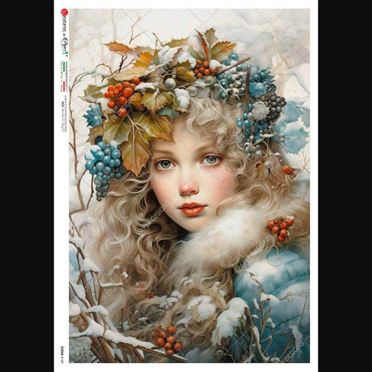 Winter Maiden With Berry Crown | Rice Paper Decoupage | Paper Designs Scene 0159 | A4 Save