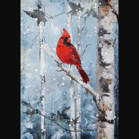 Hand Painted Cardinal | Rice Paper Decoupage | Decoupage Queen | 2 Sizes