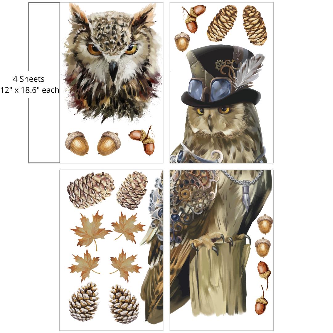 Steampunk Owl Adventures | 4 Sheets | Rub On Transfers | Dixie Belle Belles and Whistles | Transfer | 4 Sheets Totaling 24" x 37.2"