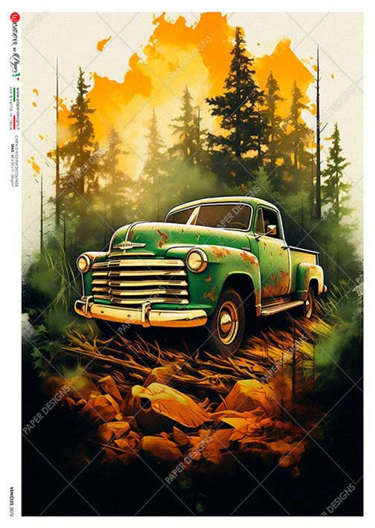 Green Chevy Truck | Rice Paper Decoupage | US Paper Designs | Vehicles 0072 | A4