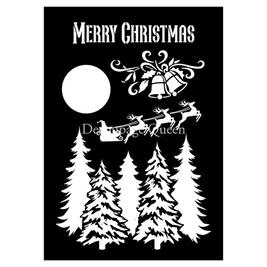 Santa's Sleigh | Decoupage Queen | Stencil For Crafting | Size A4 | 10mil