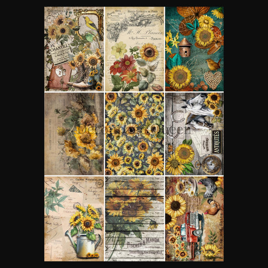 Sunflower Journaling Cards Vellum Paper | Decoupage Queen | Journaling or Scrapbooking | A4 | 112 GSM