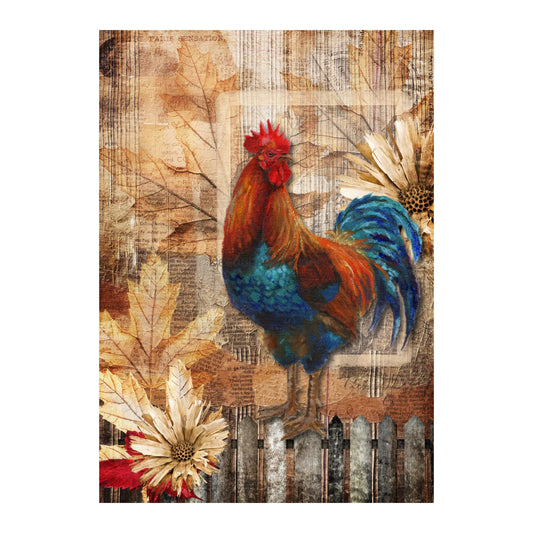 Country Rooster | Rice Paper Decoupage | Decoupage Queen | Mixed Media | A4