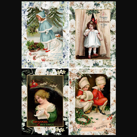 Vintage Christmas Girls | Rice Paper Decoupage | Decoupage Queen | A4