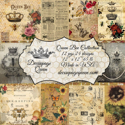 Queen Bee Collection 12 x 12 Paper Pack | Decoupage Queen | 12 Pages, 24 Designs | Scrapbook Paper