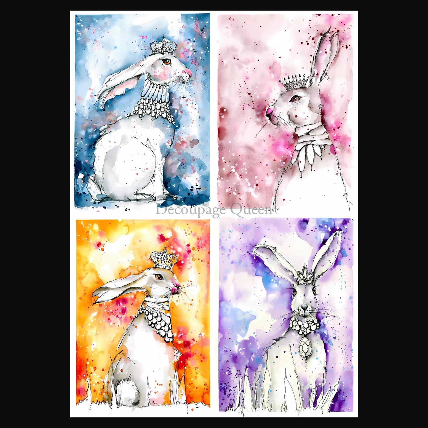 Toni Burt Hares 4 Pack | 4 Separate Images | Rice Paper Decoupage | Decoupage Queen | 2 Sizes
