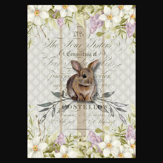 Hand Painted Bunny | Rice Paper Decoupage | Decoupage Queen | A4