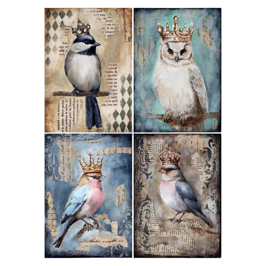 Teresa Rene Art The Four Birds  | Rice Paper Decoupage | Decoupage Queen | A4