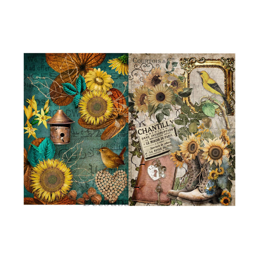 Country Sunflower 4 pack Vellum Paper | 4 Images | Decoupage Queen | Journaling or Scrapbooking | A4 | 112 GSM