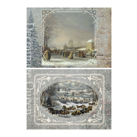 Winter Postcard 4 pack 4 Images | Dainty and The Queen | Decoupage Queen | Rice Paper Decoupage | Printed in Italy | New | A4