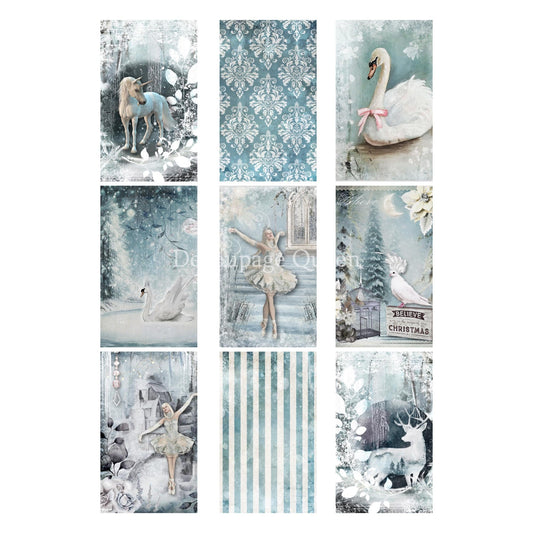 Winter Fantasy Tags | Rice Paper Decoupage | Decoupage Queen | New | A4 & A3