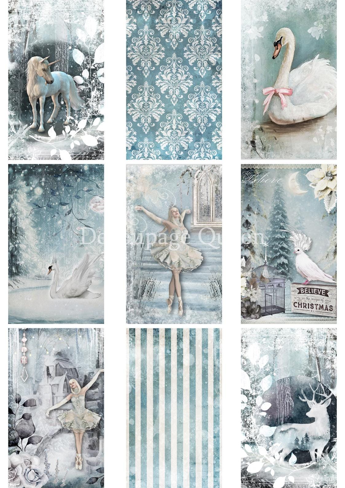 Winter Fantasy Tags | Rice Paper Decoupage | Decoupage Queen | New | A4 & A3