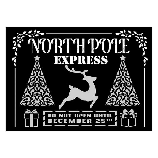 North Pole Express | Decoupage Queen | Stencil For Crafting | Size A4 | 10mil