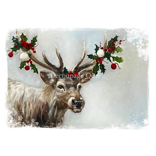 Snowy Elk | Rice Paper Decoupage | Decoupage Queen | New | A4 & A3
