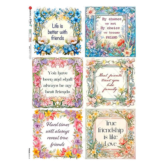 Friendship Sentiments Six Pack | Rice Paper Decoupage | Paper Designs 0046 | A4