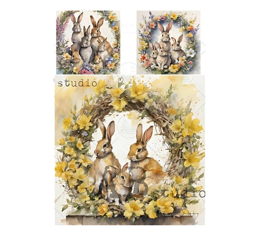 Wreath Framed Easter Bunnies | Rice Paper Decoupage | AB Studios 4880 | A4