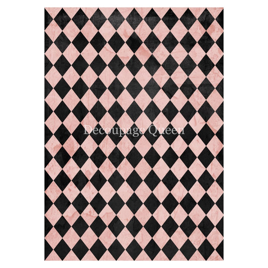 Pink and Black Harlequin | Teresa Rene Art | Designed In The USA | Printed In Italy | Decoupage Queen | A4 & A3