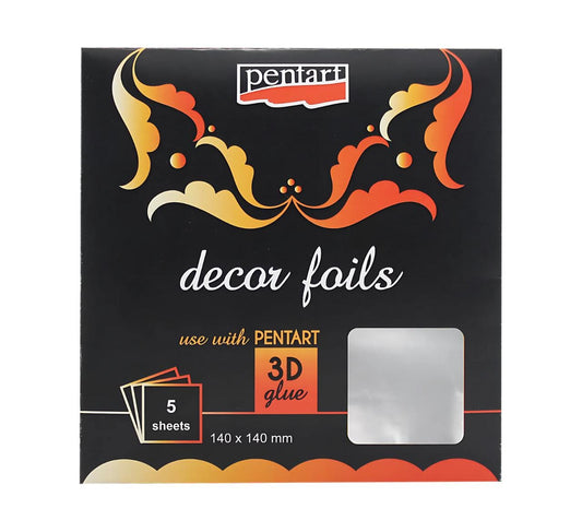 Silver Metallic | Decor Foil Metallic Sheets | Pentart | 5.51" x 5.51" | 5 Sheets