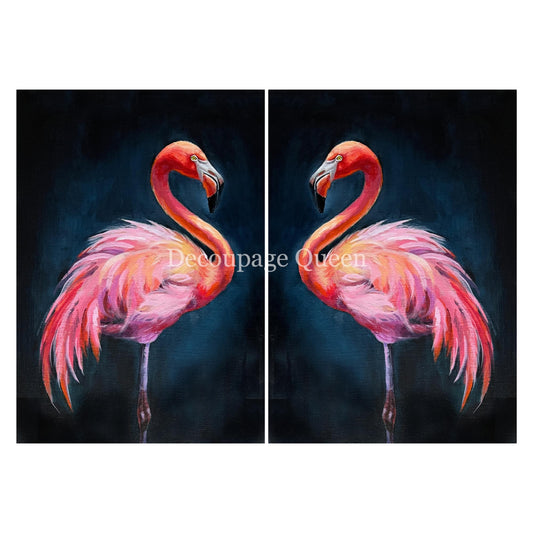 Double Flamingo | Teresa Rene Art | Designed In The USA | Rice Decoupage Paper | Decoupage Queen | 2 Sizes