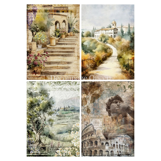 Italian Four Pack | Rice Paper Decoupage | Designed In The USA | Printed In Italy | Decoupage Queen | A4 & A3