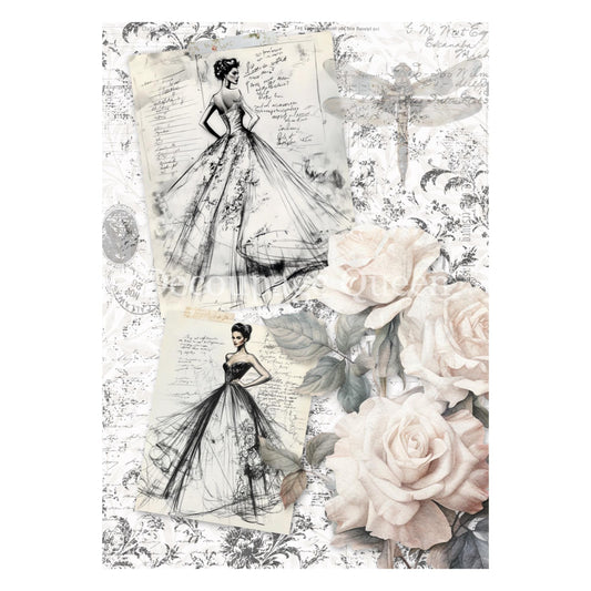 Sketches | Rice Paper Decoupage | Designed In The USA | Printed In Italy | Decoupage Queen | Dainty and The Queen | A4