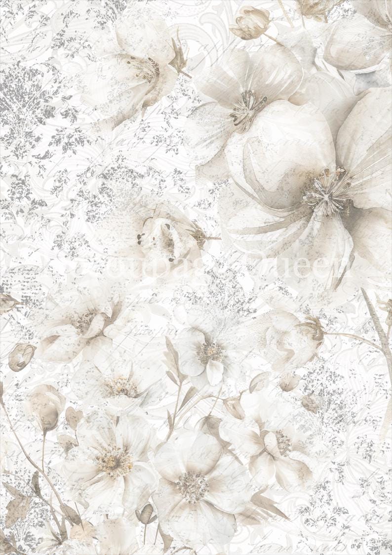Delicate Flower | Rice Paper Decoupage | Designed In The USA | Printed In Italy | Decoupage Queen | Dainty and The Queen | A4 & A3
