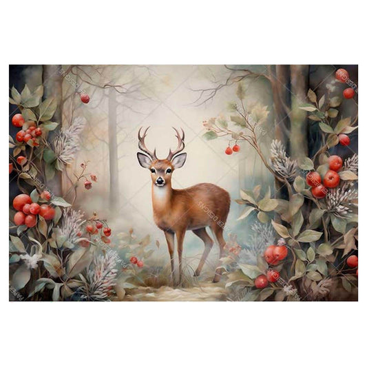 Festive Buck Scene | Rice Paper Decoupage | Paper Designs Animals 0214 | A4