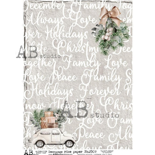 Christmas Script | Rice Paper Decoupage | AB Studios 2509 | A4